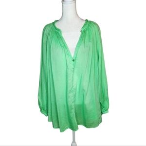 Forte Forte Cotton Silk Voile Bohemian Ballon Slit Sleeve Shirt Green Size II/ M